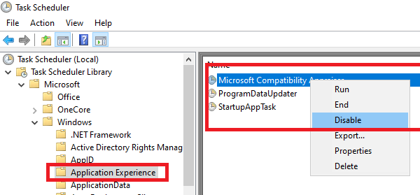 Désactiver les tâches de l'évaluateur de compatibilité Microsoft