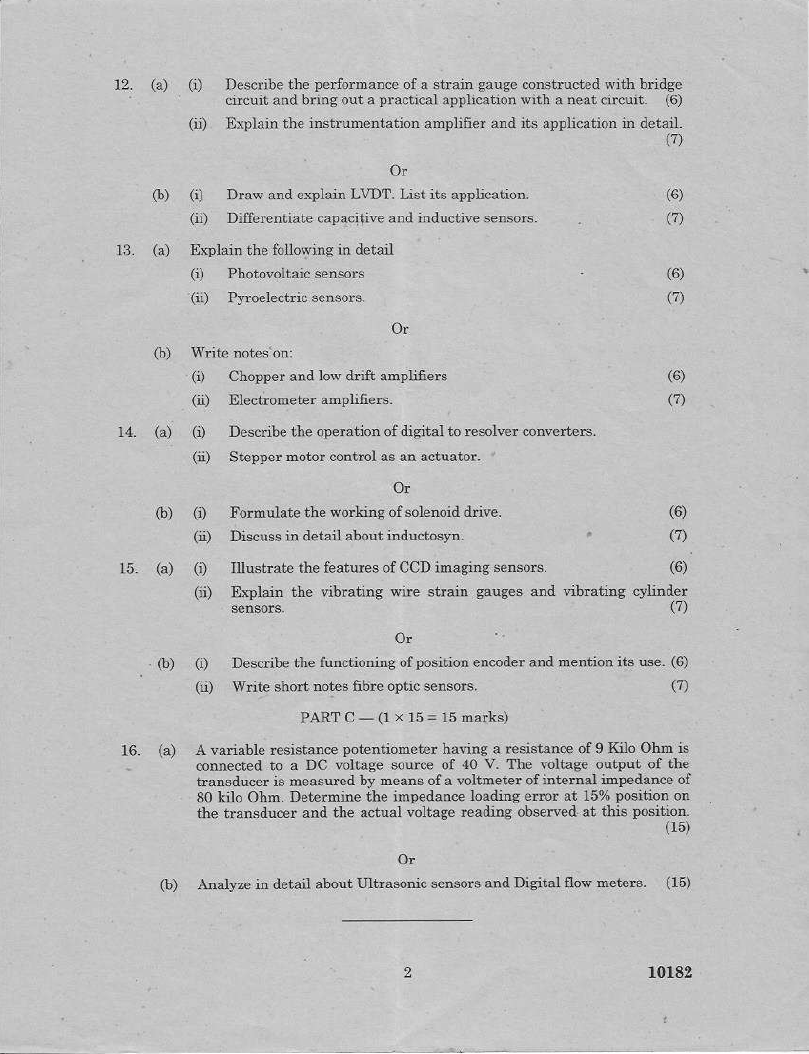 Anna University AP 5101Sensors Actuators And Interface Electronics APRIL MAY 2019 Question