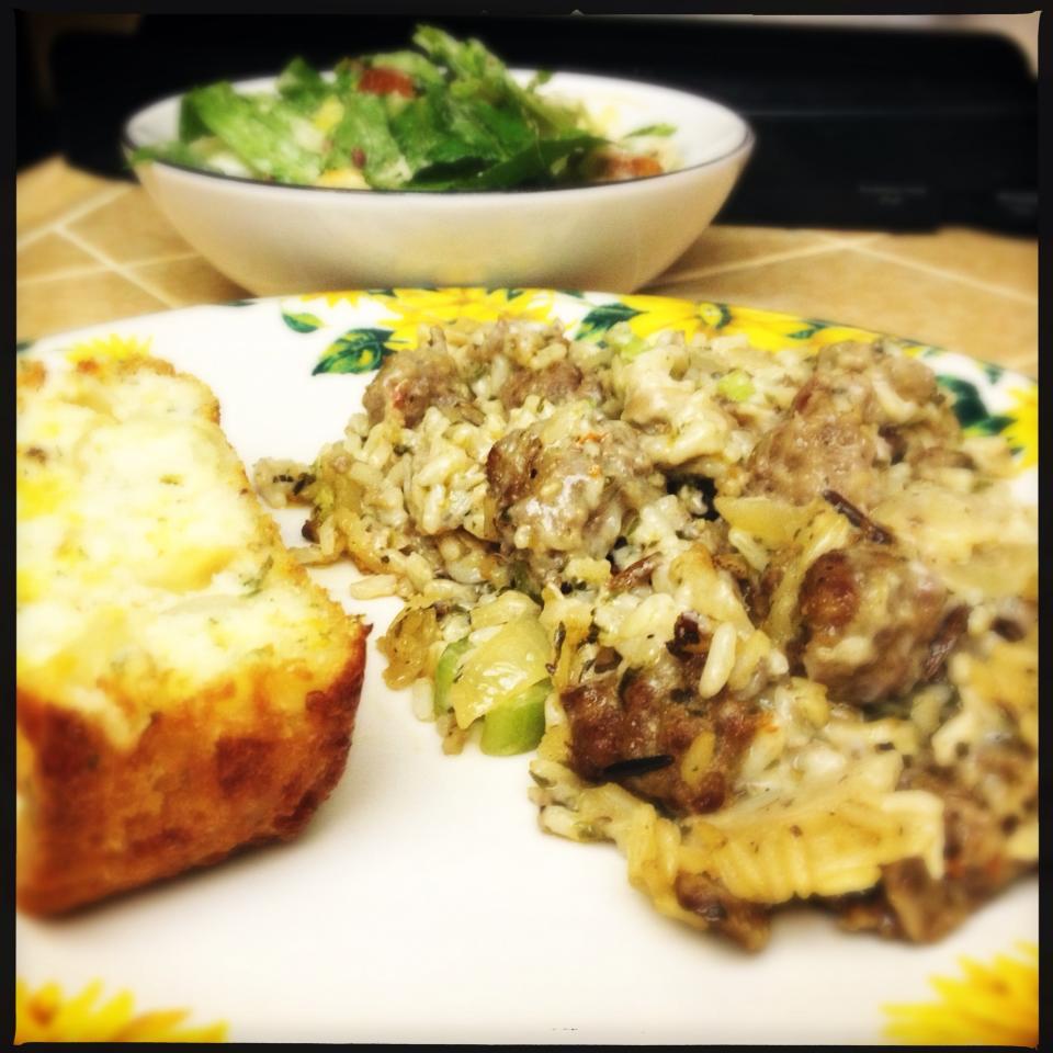 Italian Sausage and Rice Casserole and Onion Cheese Bread