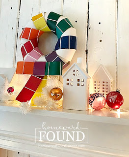 art,wall art,wreaths,holiday,Christmas,Christmas Decor,Christmas Decor Themes,color,colorful home,DIY,diy decorating,re-purposing,crafting,paper,paper crafts,Christmas wreaths,Christmas mantel decor,paint chips,paint chip crafts,paint chip wreaths,colorful Christmas decor,decorating with color,roygbiv,colorized