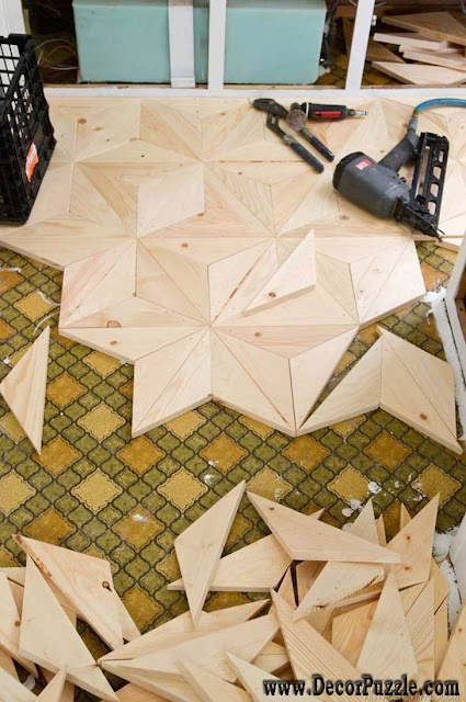 Geometric wooden flooring, unique flooring, creative flooring ideas, flooring options