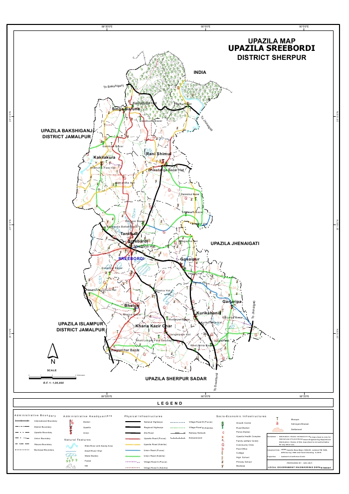 Sreebordi Upazila Map Sherpur District Bangladesh