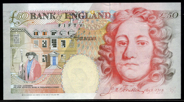 England 50 Pounds banknote bill