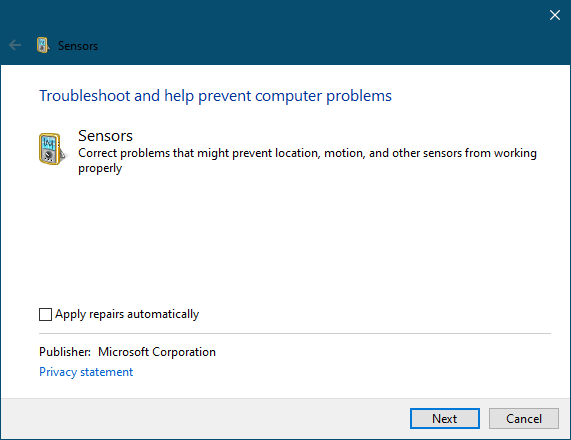 Solucionador de problemas de sensores de Windows