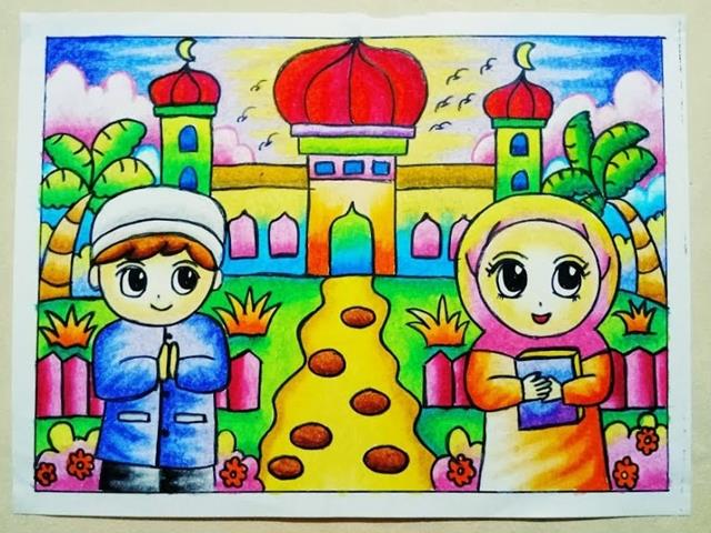 gambar hasil kreasi mewarnai masjid