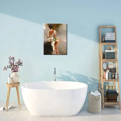 Home Decor Wall Art Canvas Prints Bathroom Bedroom Living Room Wall Decoration Woman Art Stretched and Framed Painting Poster on Canvas