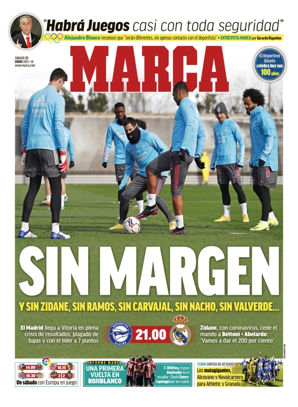 Portada Diario Marca 23/01/2021: "Sin margen" Portada Diario Marca 23/01/2021: "Sin margen"