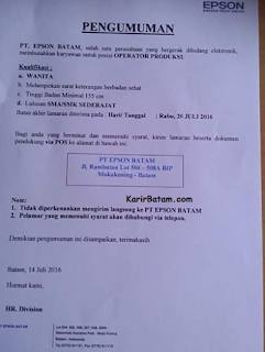 Lowongan Kerja Pt Epson Batam