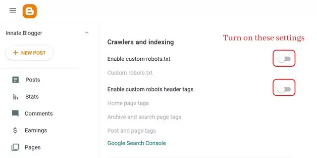 Crawlers and Indexing Settings - Blogger Advance SEO Setup