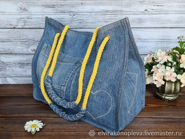 Denim Bag Recycled Jeans Bag Blue Shopper Bag Denim Purse 