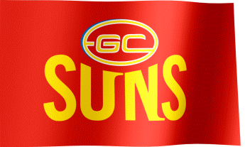 The waving flag of the Gold Coast Suns with the logo (Animated GIF)