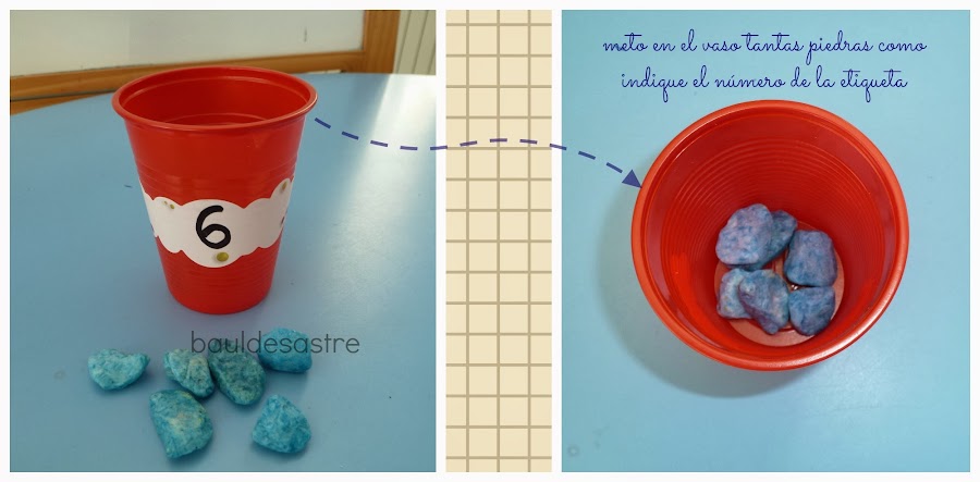 introducir piedras según la numeración del vaso