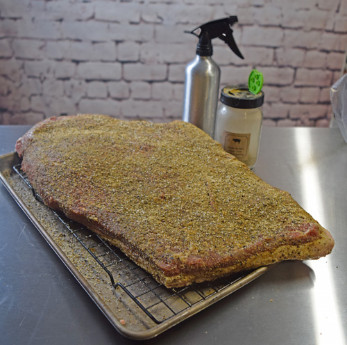 Preparing smoked green chile brisket featuring certified angus beef® brand brisket