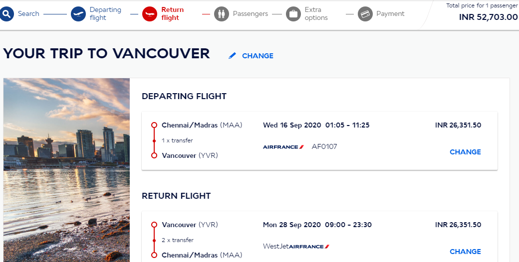 flight travel time from chennai to canada