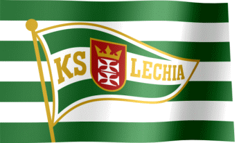 The waving flag of Lechia Gdańsk with the logo (Animated GIF)