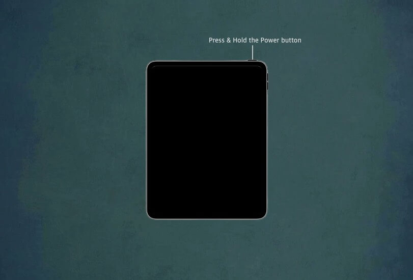كيفية إعادة التعيين الثابت على طرز iPad باستخدام Face ID اضغط مع الاستمرار على زر التشغيل على iPad