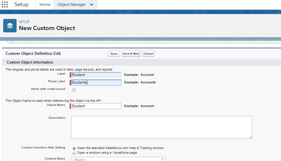 object create salesforce lightning setup manager navigation