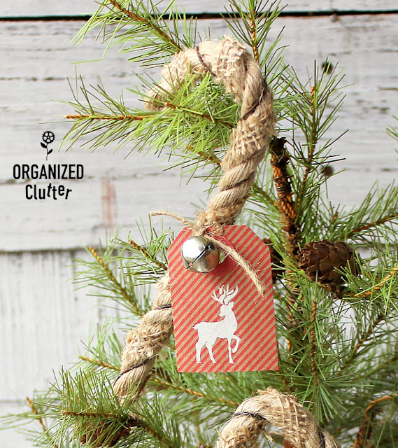 Semi-Homemade Christmas Tree Galvanized & Burlap Ornaments #candycanes #burlapornament #hobbylobby #kraftpapertag #semihomemadeornaments