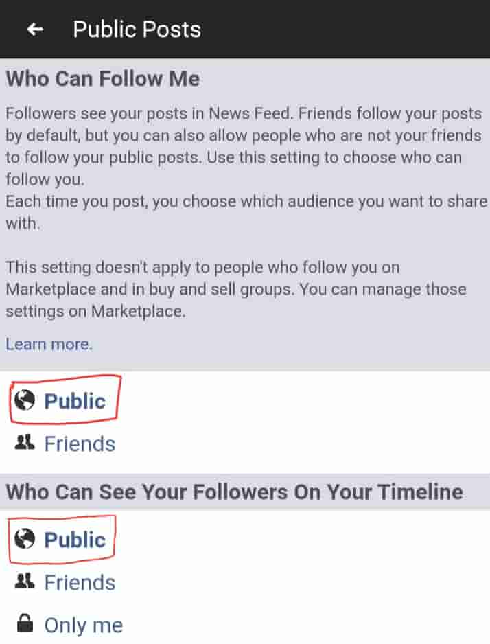 Set followers to public