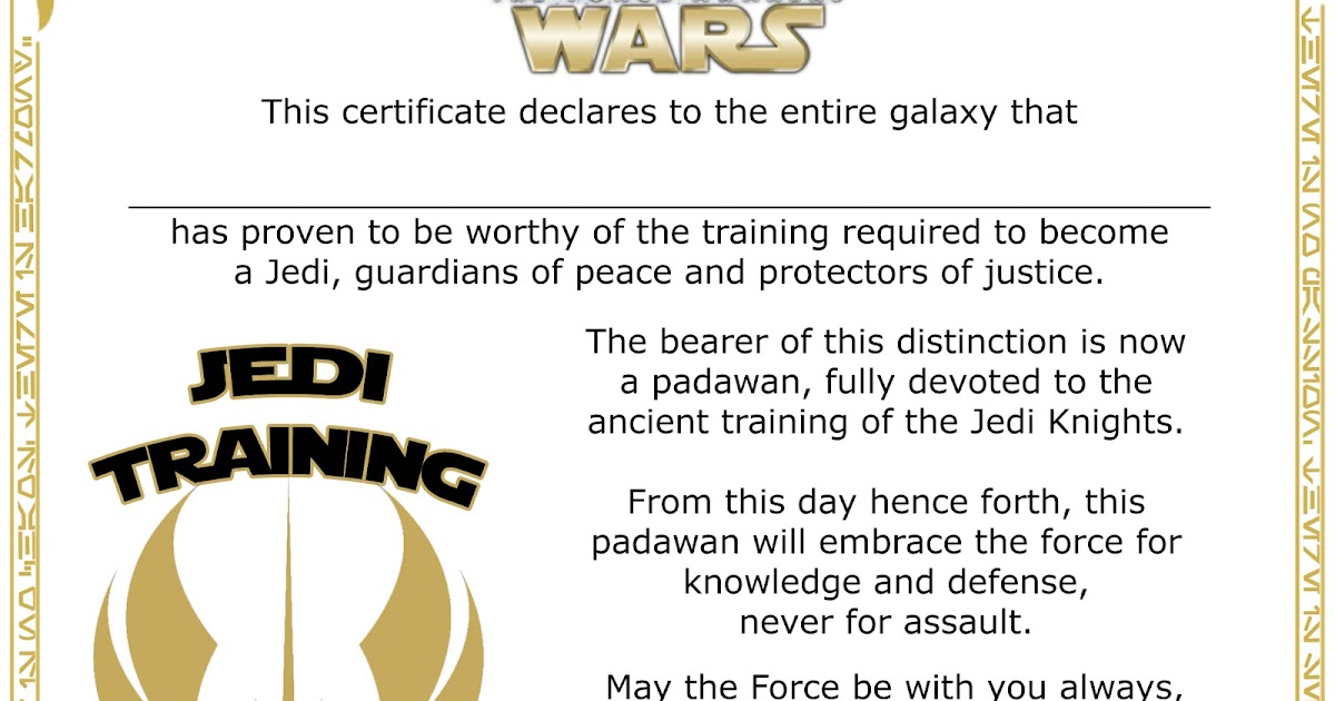 free printable jedi knight training academy certificate the star free training certificate template