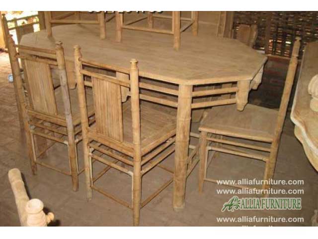 kursi meja makan ukiran model bambu