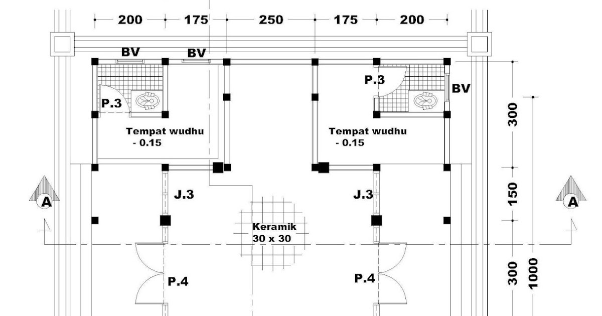 Masjid ukuran 10 x 10 m dengan konstruksi atap beton