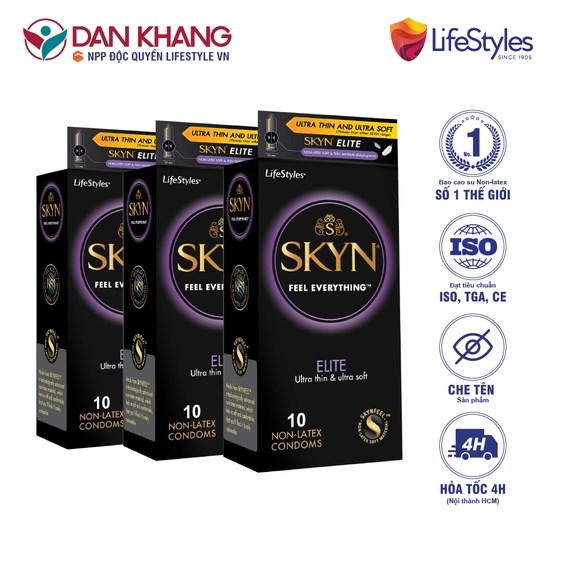 BỘ 3 HỘP BAO CAO SU SKYN ELITE NON-LATEX SIÊU MỎNG SIÊU MỀM CAO CẤP – LIFESTYLES – 10 BAO/HỘP