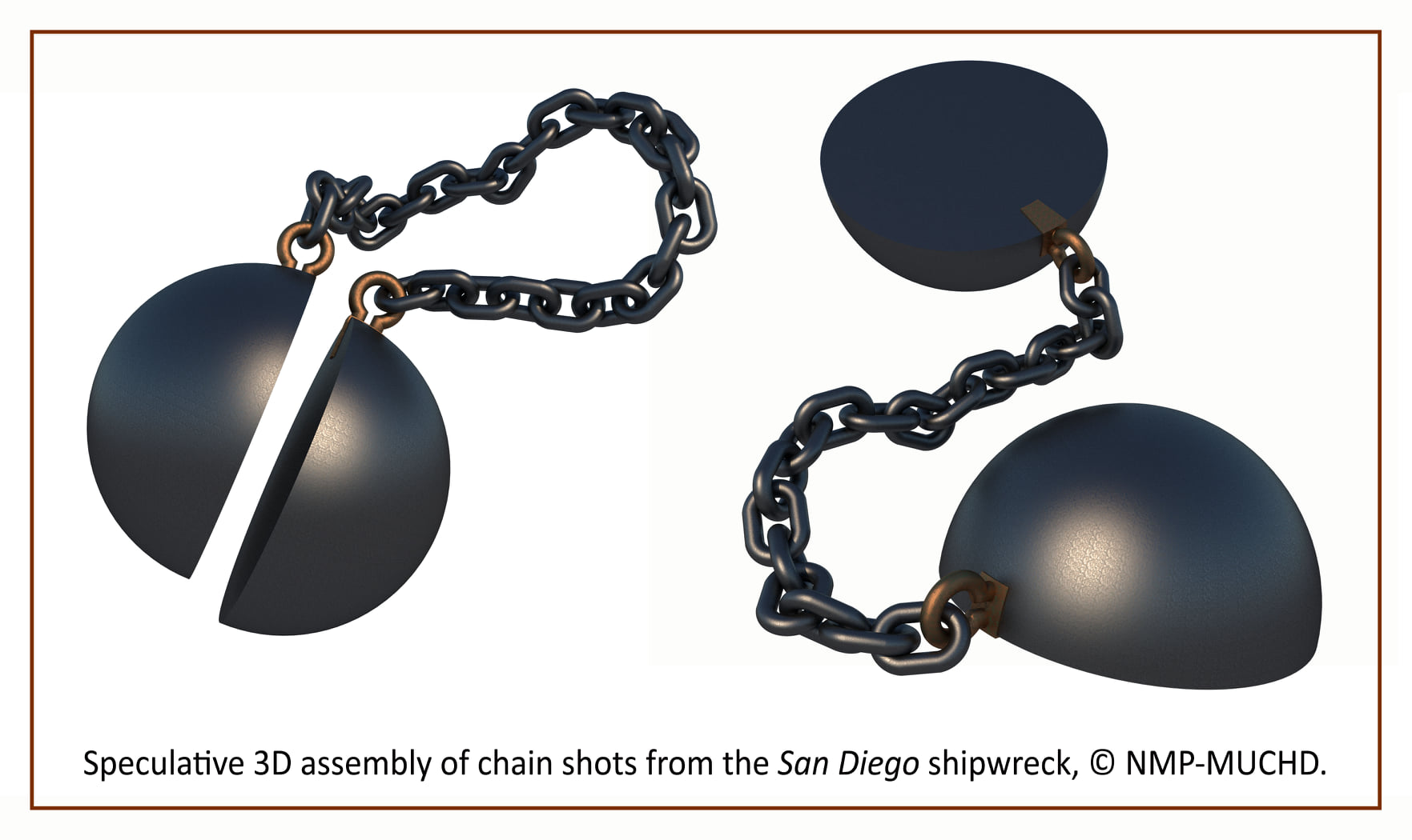 Speculative 3D assembly of chain shots from San Diego shipwreck