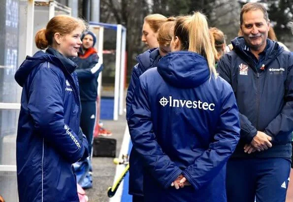 Lady Louise Windsor plays hockey as she attends an England Hockey team training session at Bisham Abbey National Sports Centre