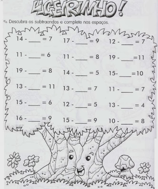 Atividades de subtração - Continhas de diminuir