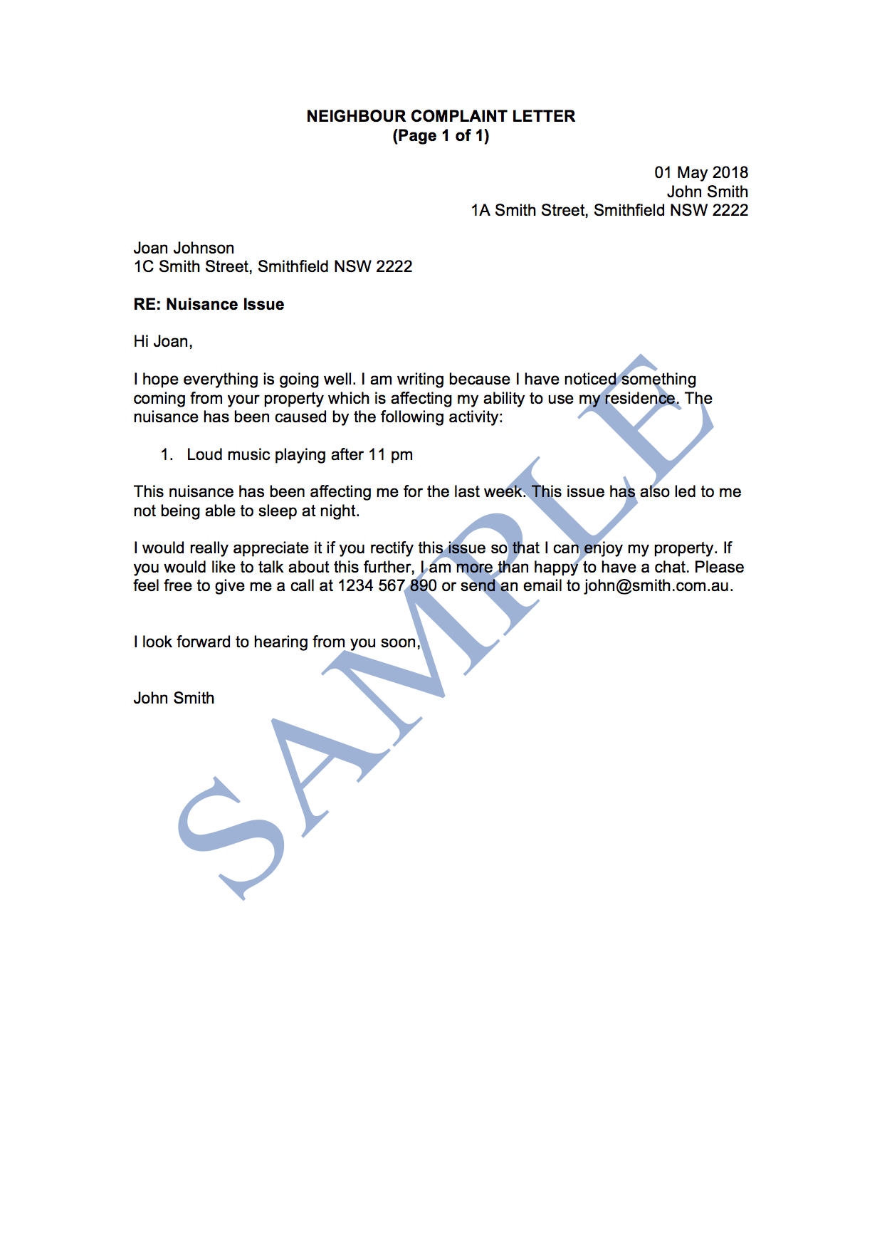 Neighbour Complaint Letter Template Resume Letter