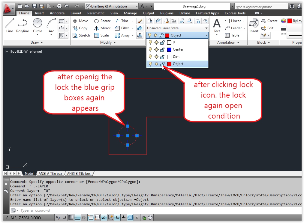 step by step procedure to locking and unlocking layers in AutoCAD