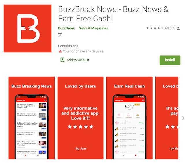 Buzz Break Earnings Apps - Reading News and Earn Money from Your Android Mobile