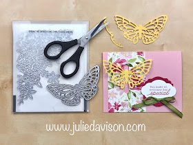 RETIRING!! Stampin' Up! Springtime Impression Butterfly Pull-Through Card with VIDEO Tutorial ~ www.juliedavison.com #stampinup