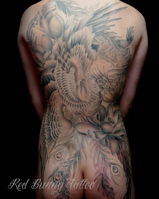 phoenix tattoo lotus flower 鳳凰　蓮　タトゥー