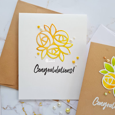 Cards with Alcohol inks with dies, Floral die card, Paper smooches Rad roses die card,Yellow and orange card, Alcohol inks card, Simon says floral card, Floral card, Hydrangea card, yw card, Clean and simple card, Quillish, Video tutorial MFT Boss babe stamp set