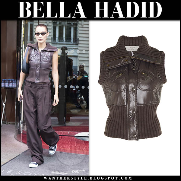 Bella Hadid in brown paneled vest in Paris on September 25 ~ I want her