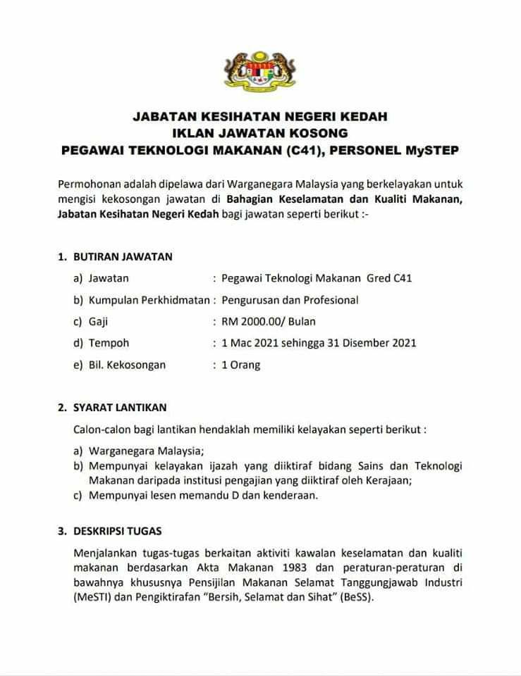 Kedah jabatan kesihatan negeri Permohonan Jawatan