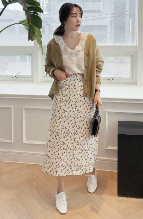 [Miamasvin] Floral High Waist Midaxi Skirt | KSTYLICK - Latest Korean ...