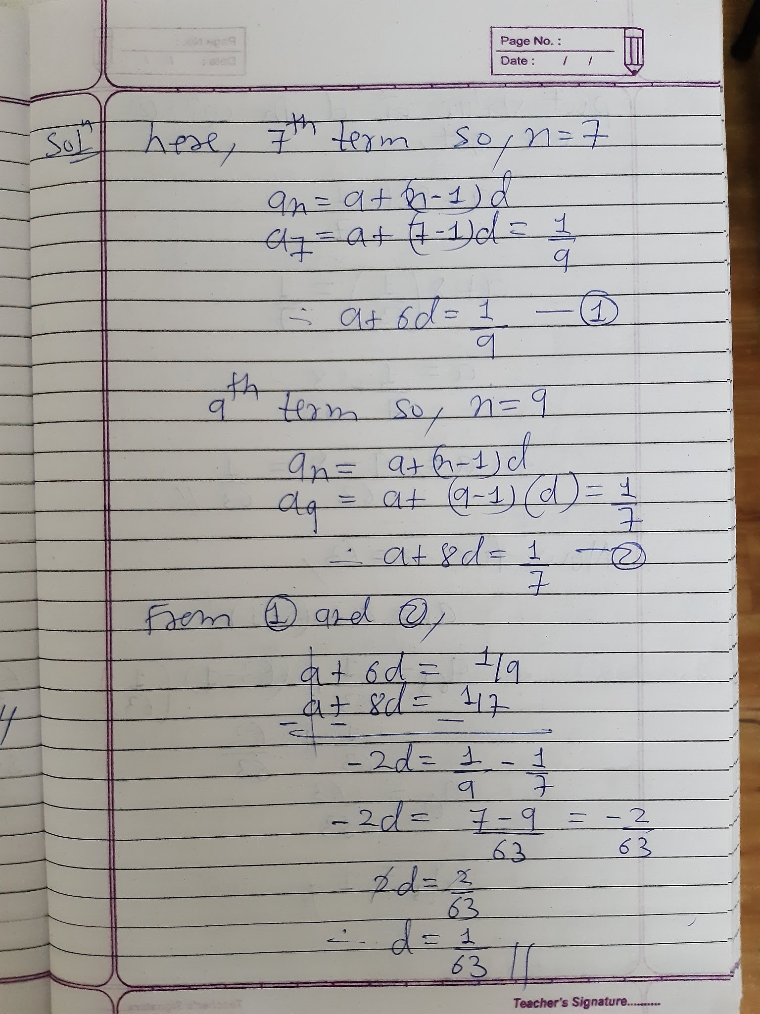 Math grade 10th Arithmetic Progression 11/08/20 class work