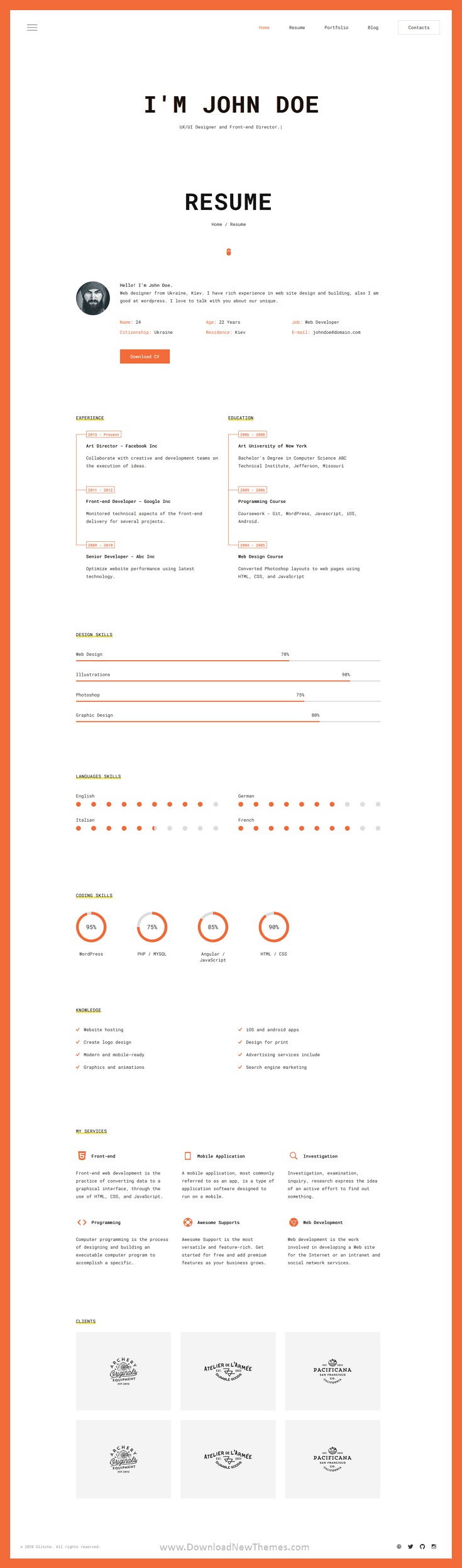 Glitche Resume CV & Portfolio Jekyll Theme Download New Themes