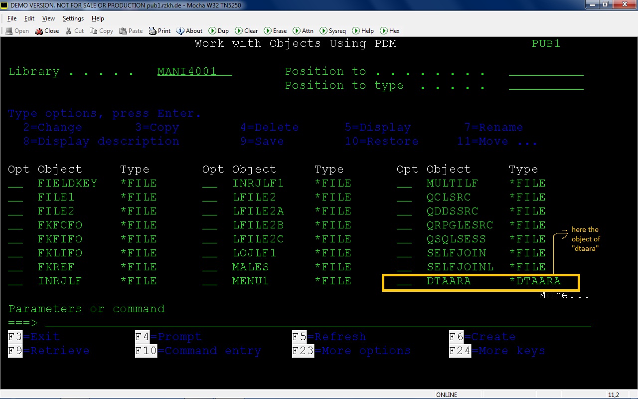 AS/400 DATA AREA IN AS/400