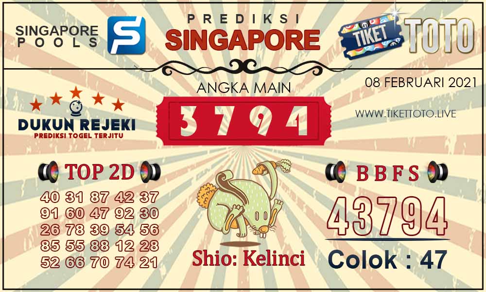 Prediksi Togel SINGAPORE TIKETTOTO 08 FEBRUARI 2021