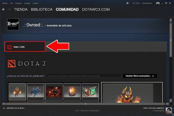 Como ver el inventario de un amigo en DOTA 2