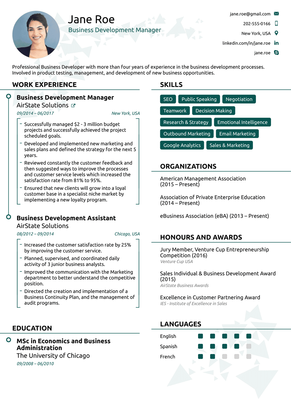 Structured curriculum vitae picture