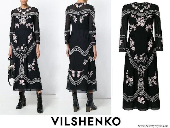 Crown Princess Mary wore VILSHENKO Floral Embroidered Midi Dress