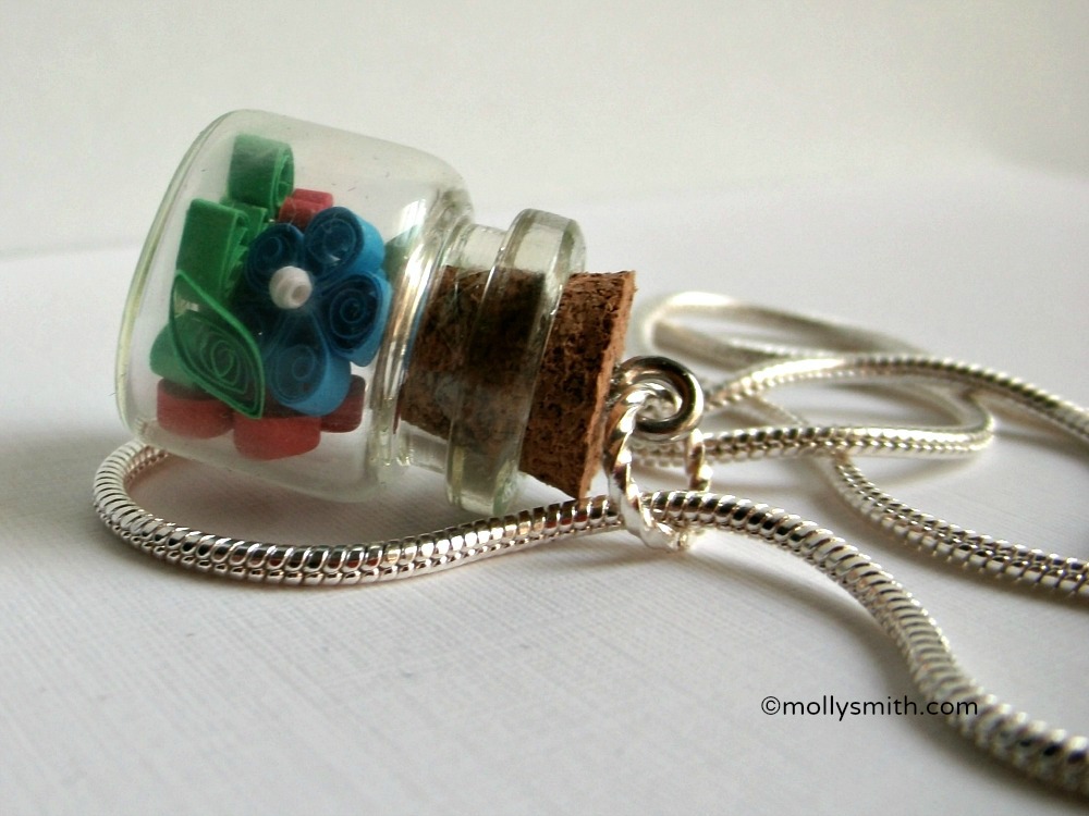 Molly Smith Miniature Quilled Flowers in a Bottle Necklace