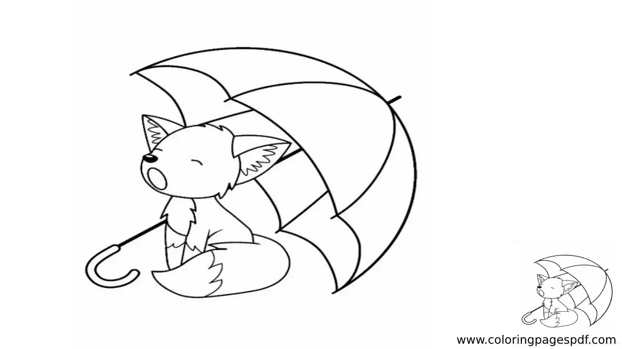 Coloring Page Of A Sleepy Fox Under An Umbrella