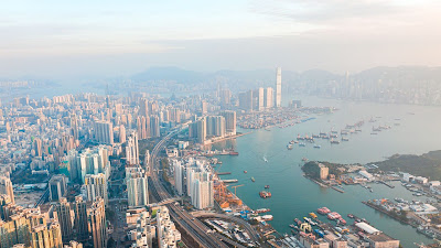 City, coast, aerial view, buildings, skyscrapers, Metropolis, Hong Kong