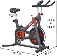 VIGBODY HL-S801 Indoor Cycle Spin Bike's dimensions, footprint: 46.1" long x 25.2" wide, height adjustable handlebars: 37.8" - 44.1" image